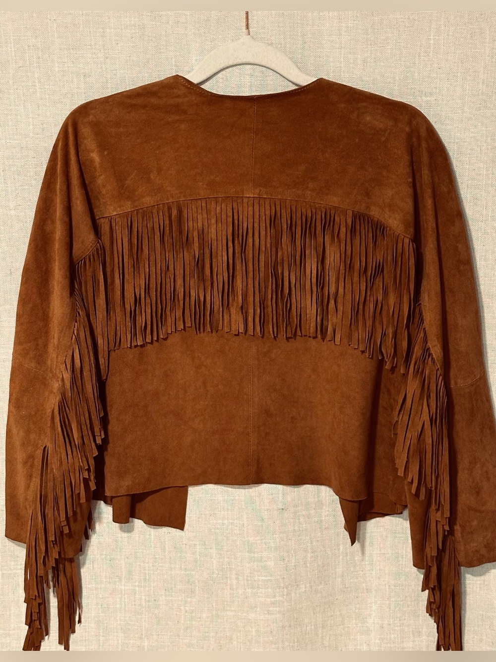 American Eagle Outfitters Genuine Suede Fringe Jacket Boho Western Brown Cropped - Picture 9 of 9